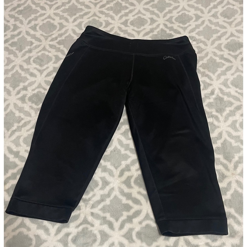 Cabelas Womens Black Fleece Lined Capri Leggings Activewear Small SFG